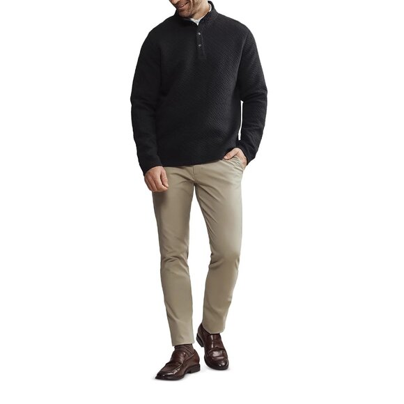 Rhone Men's Weekender Pullover Quilted Sweater 4 Snap Mockneck Side Zip Up Black - Picture 4 of 5